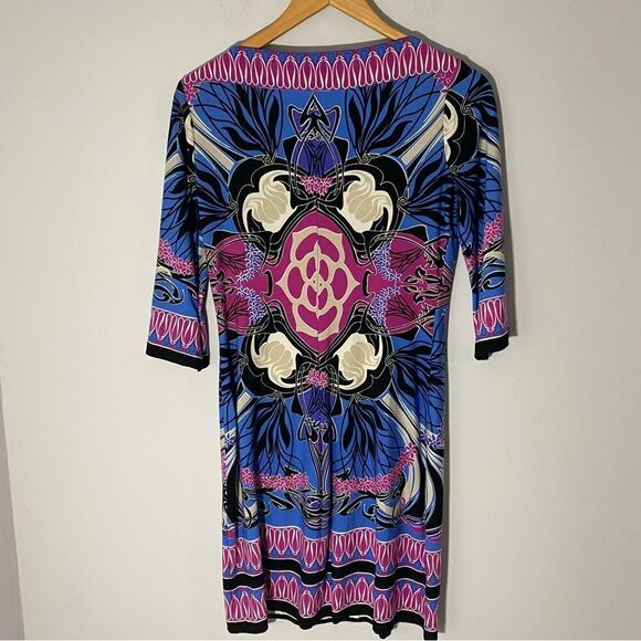 Dana Morgan Women’s 3/4 Sleeve Floral Print Mini Jersey Knit Dress - Picture 3 of 3